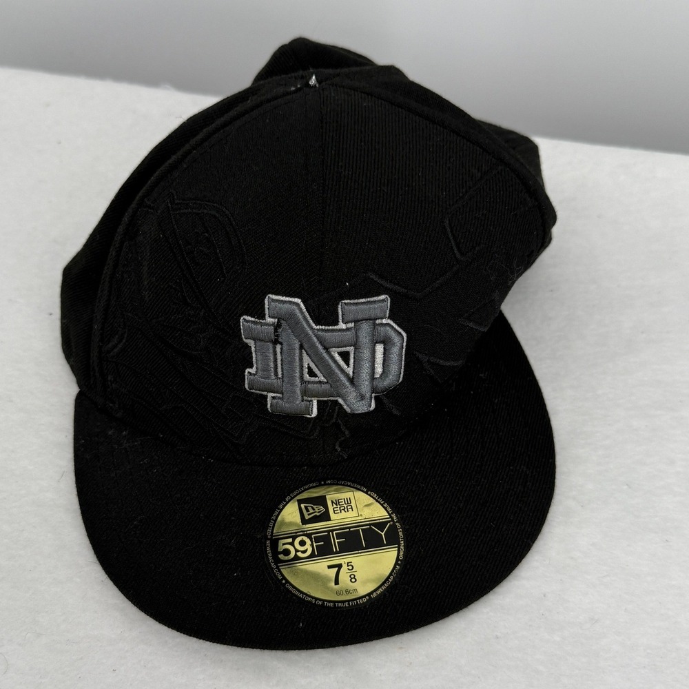 New Era 59FIFTY Notre Dame Fighting Irish Hat Black Fitted 7 5/8 Wool ND Cap